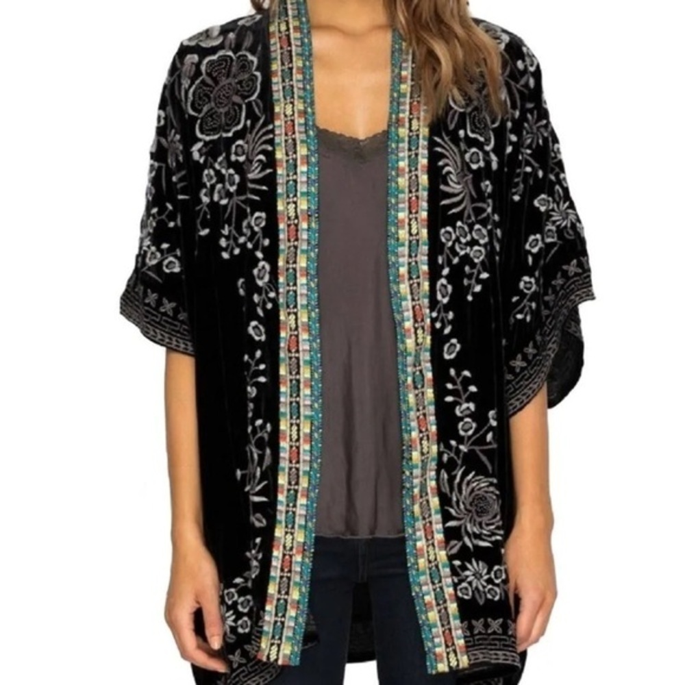 Johnny Was Okinawa Black Velvet Embroidered Kimono/Jacket NWT (short version) - Picture 2 of 13